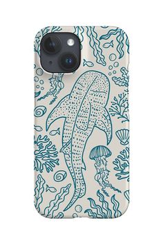 a phone case with an image of a dolphin in the ocean on it's side