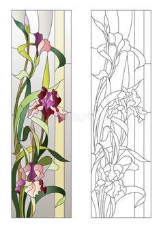 two stained glass panels with flowers on them