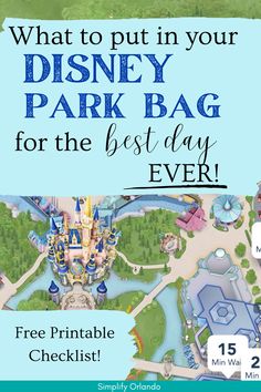 what to pack in a Disney park bag Disney Packing List For Adults, Things You Need For Disney World, Disney Survival Kit For Adults, Disney World Park Bag Packing Lists, Disney Vacation Packing List, Best Days To Visit Each Disney Park, Essentials For Disney World, Disney Packing Checklist, Disney List Packing