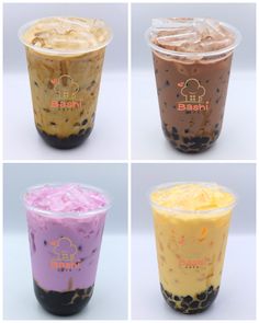 four different types of ice cream in plastic cups