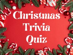 the words christmas trivia quiz surrounded by candy canes