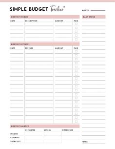 the simple budget tracker printable is perfect for any type of organization, and it's easy to use