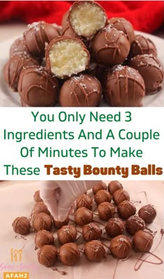 chocolates are piled on top of each other with the words you only need ingredients and a couple of minutes to make these tasty bunny balls