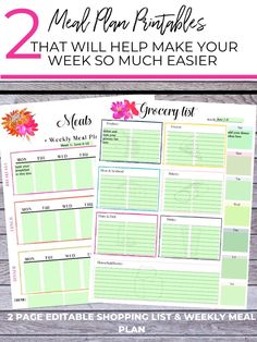 two meal plan printables that will help make your week so much easier with grocery list