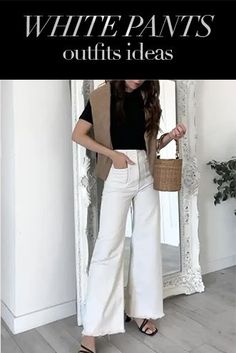 Insanely chic white pants outfits aesthetic that are all about neutral / parisian style outfits. Parisian Style Outfit, White Party Outfit, White Pants Outfit, Winter Pants Outfit