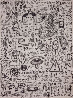 a drawing with many different symbols on it