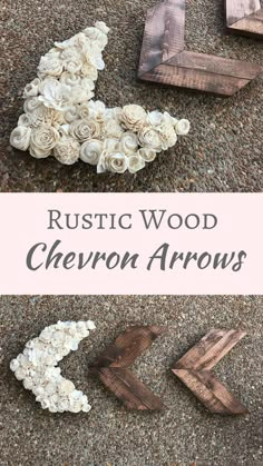 some wood pieces with flowers on them and the words rustic wood chevron arrows written in white