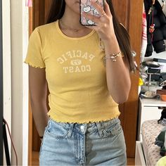 Brand New With Tag, No Flaws Cute Yellow Stretch Tops, Cute Stretch Yellow Tops, Cute Ribbed Cotton Tops, Vintage Ribbed Crew Neck Tops, Cute Ribbed Tops, Casual Yellow Ribbed Top, Vintage Ribbed Cotton Tops, Baby Tee, Summer Aesthetic