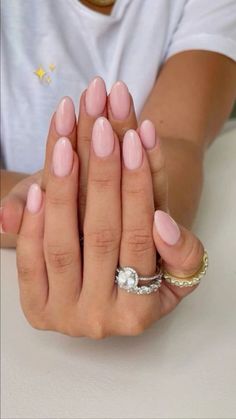 Oval Nails Plain Colors, Light Pink Rounded Nails, Milky Baby Pink Nails, Basic Nail Designs Simple, Nail Ideas Plain Colors, Plain Simple Nails, Simple Light Pink Nails, Basic Color Nails, Plain Colour Nails