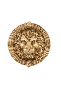 a lion's head is shown in the center of this brass door knocket