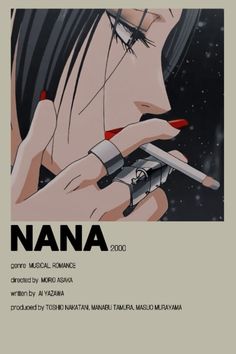 an anime poster with the title nanna written in black and red ink on it