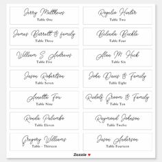 wedding table name labels with names