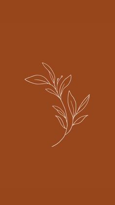 a brown background with a white line drawing of a plant on it's side