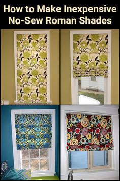 four different types of roman shades with the words how to make expensive no sew roman shades