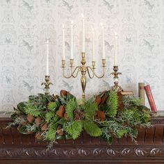 fresh bunches centerpiece styled on a mantle with candles Carolina Sapphire Cypress, Green And Copper, Southern Magnolia, Spring Essentials, Scent Notes, Temperature And Humidity, Fall Thanksgiving, Thanksgiving Christmas, Place Cards