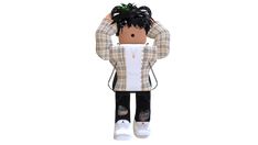 a wooden doll with black hair and white shirt holding his head in one hand while standing on