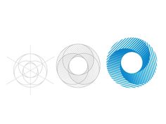 three circles are shown in blue, white and grey on a white background with lines