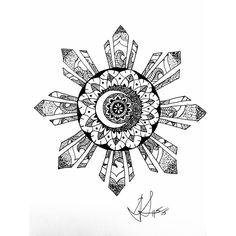 a black and white drawing of a sunflower with an eye on it's center