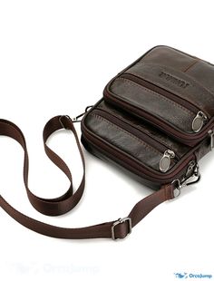 OrcaJump - Cowhide Leather Messenger Bag for Men, Solid Color Shoulder Crossbody Bag with Zipper, Coffee Brown for Daily Use Outdoor Brown Shoulder Bag With Zipper Closure, Brown Outdoor Shoulder Bag With Zipper Closure, Brown Soft Leather Shoulder Bag For Outdoor, Brown Shoulder Bag For Outdoor, Messenger Bag For Men, Bag With Zipper, Brown Leather Bag, Messenger Bag Men, Coffee Brown