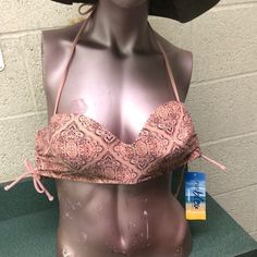 New Excellent Condition Side Tie Detail Detachable Neck Straps Push Up Padded Bra Soft Cups Gold Toned Hardware Halter Swim Top, Padded Bra, Cheeky Bikinis, Rue 21, Rue21, Pink Black, Push Up, Black Pink, Bra