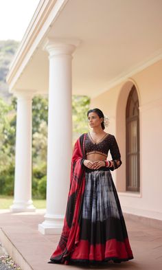 Full Flare Lehenga, Red And Black Tie Dye, Flare Lehenga, Designer Lehengas