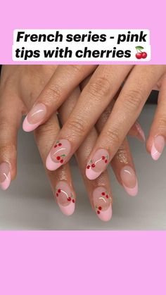 Delicate Acrylic Nail Designs, Valintens Nail Ideas, French Series, Mail Designs, Pink Tips, Cherry Nails, Nails 2023, Dream Nails, Fire Nails