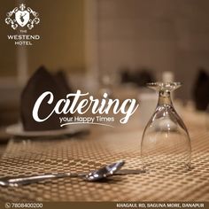 an advertisement for the westend hotel catering you happy times with a hourglass and spoon