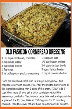 an old fashion cornbread dressing recipe is shown on the app store's website