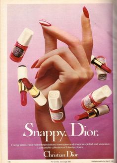 an advertisement for christian dior's nail polishes with the words snappy, dior