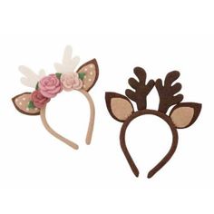 two deer headbands with flowers on them