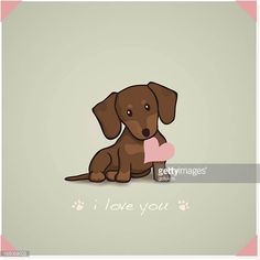 a dog holding a heart with the words i love you on it's side