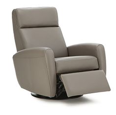 the reclining chair is shown in grey leather