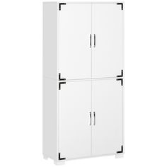 a tall white cabinet with two doors