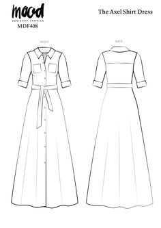 an image of a dress sewing pattern for a women's long sleeved shirtdress