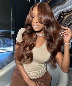 Chocolate Brown Sew In Weave, Hazel Brown Hair, Rainbow Hairstyles, Curly Hair Sew In, Hairstylist Quotes, Tape Ins, Chocolate Brown Hair Color, Brown Hair Inspo, Chocolate Hair