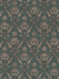 an ornate wallpaper pattern in green and brown