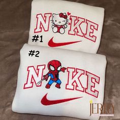 Valentine s Day Couples Gift: Hello Kitty & Spiderman Nike Embroidered Sweatshirt Spiderman Nike, Spiderman And Hello Kitty, Hello Kitty And Spiderman, Kitty Spiderman, Nike Embroidered Sweatshirt, Bff Matching Outfits, Spiderman Gifts, Image Spiderman, Bff Matching