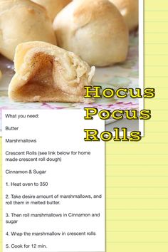 the recipe for hoccus pocus rolls is shown