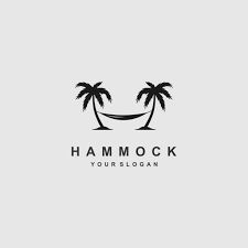 a hammock logo with two palm trees