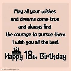 a happy 18th birthday card with the words, may all your wishes and dreams come true and always find the courage to pursue them i wish you all the best