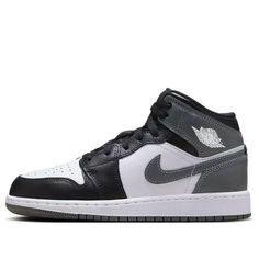 (GS) Air Jordan 1 Mid 'Black White Iron Grey' DQ8423-001 Black And Grey Jordans, Air Jordan 1 Grey, Gray And White Jordans, Black And White Jordans, Air Jordan 1 Low White, Air Jordan Mid, Air Jordan 1 Mid Black, Grey Jordans, White Jordans