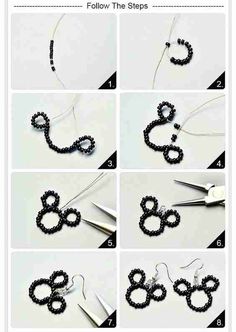 instructions to make beaded mickey ears with beads and wire for earring necklaces