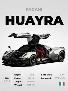 a car with its doors open in front of the words,'papani huayra '