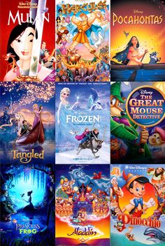 disney movie posters are shown in this collage