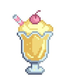 an ice cream sundae with a cherry on top is shown in pixel art style