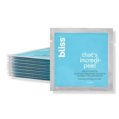 That's Incredi-Peel Spa-Strength Glycolic Resurfacing Pads - Bliss | Ulta Beauty Exfoliating Pads, Acid Peel, Face Peel, Peel Pads, Facial Peel, Skin Resurfacing, Facial Spa, Improve Skin Tone, Sls Free Products