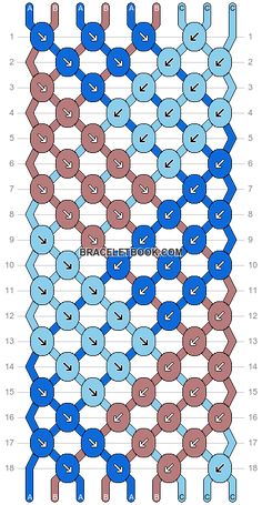 an image of a knitted pattern with blue and red circles on the bottom, and two