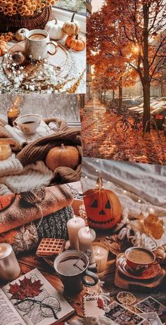 a collage of photos with pumpkins, cookies and other things on it in the fall