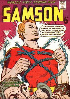 an old comic book cover with a man chained up to the neck and hands on his chest