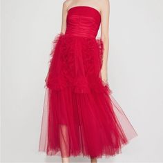 Red Tulle Bcbg Max Azria Strapless Ruffle-Trimmed Gown. Gorgeous Statement Dress - Received So Many Compliments! Worn Once Excellent Used Condition. Strapless Evening Gowns, Gown Red, Bcbg Max Azria, Statement Dress, Max Azria, Fall Skirts, Bcbgmaxazria Dresses, Ruffle Trim, Red Formal Dress